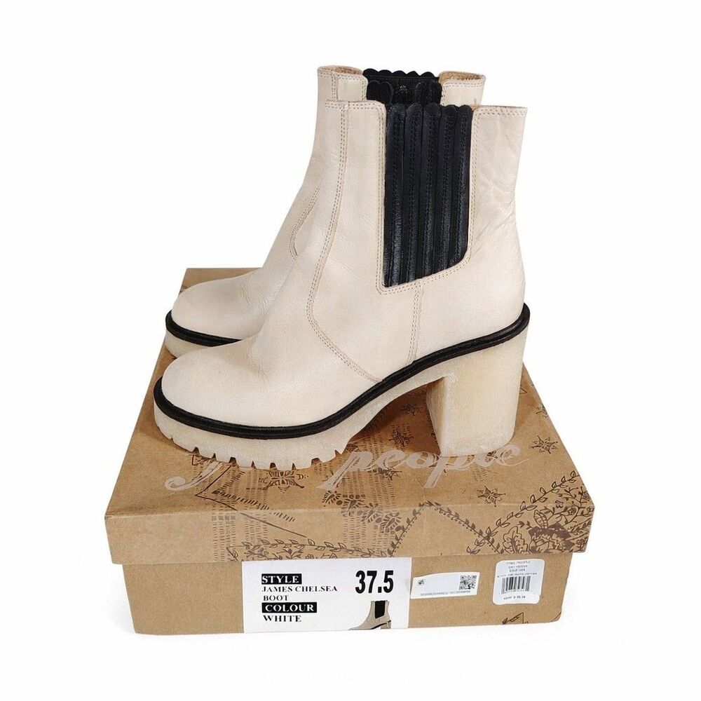 Free People Womens Chelsea Boots US 7 Cream Lug Sole Block Heel Streetwear - Picture 5 of 13
